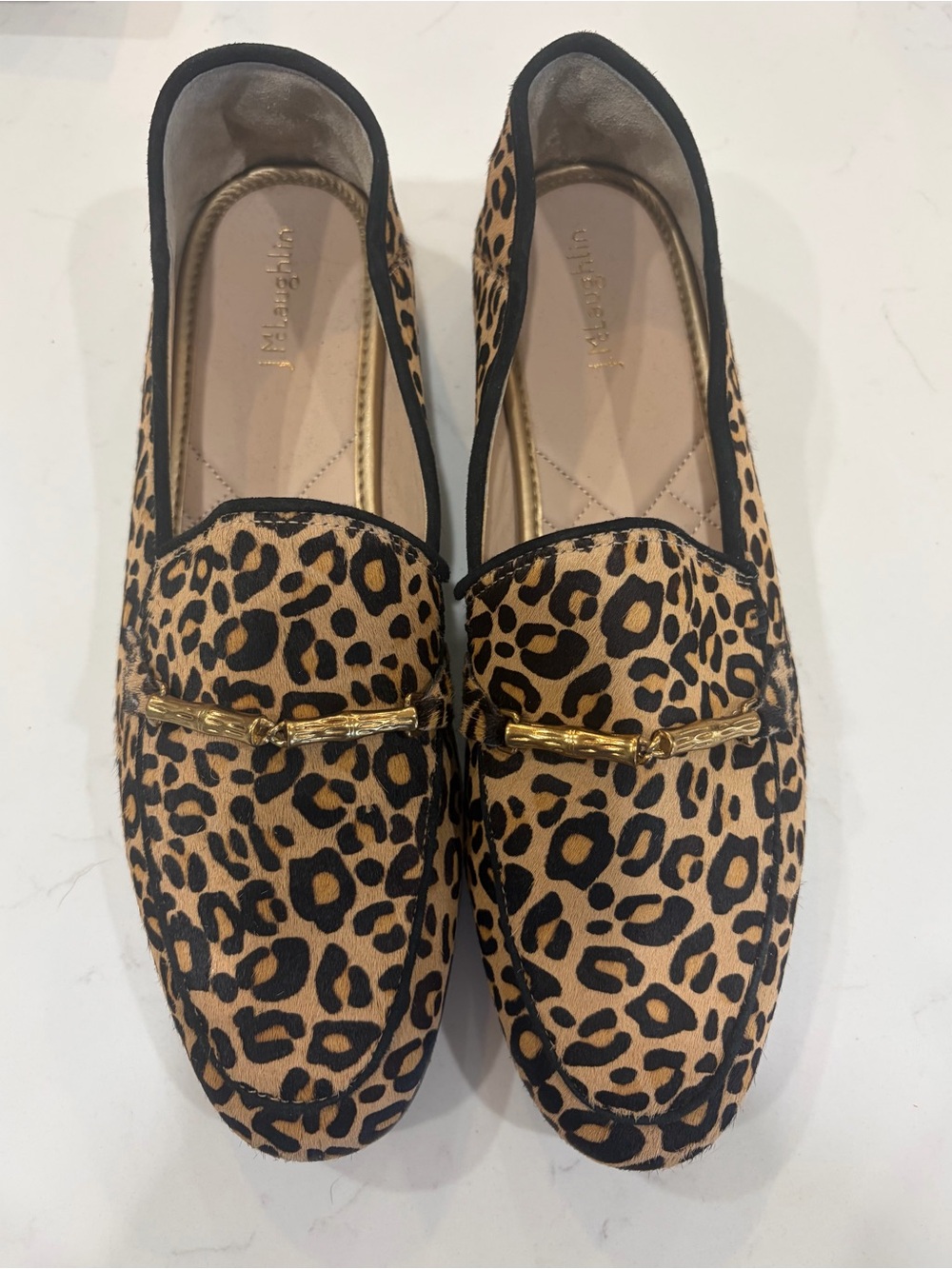 J. McLaughlin Leopard-Print calf Hair Loafers with Gold hardware